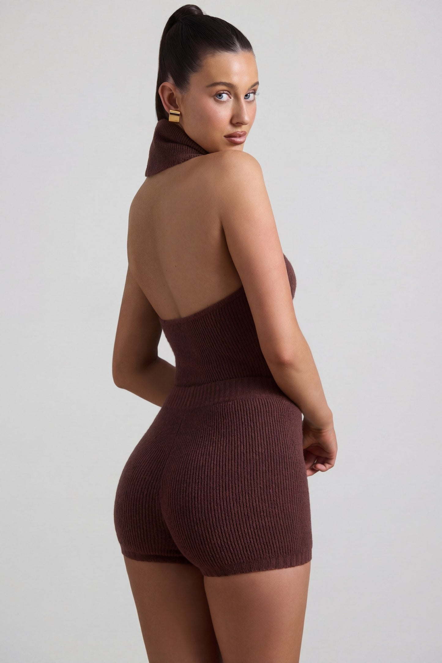 Ribbed-Knit Shorts in Espresso